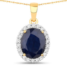 Load image into Gallery viewer, 4.63 Carat Genuine Blue Sapphire and White Diamond 14K Yellow Gold Pendant
