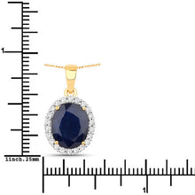 Load image into Gallery viewer, 4.63 Carat Genuine Blue Sapphire and White Diamond 14K Yellow Gold Pendant
