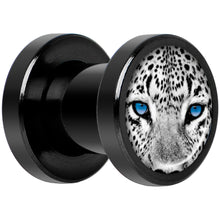 Load image into Gallery viewer, Black White Leopard Eyes Black Anodized Screw Fit Plug Set 2G
