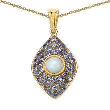 Load image into Gallery viewer, 14K Yellow Gold Plated 1.82 Carat Genuine Ethiopian Opal &amp; Tanzanite .925 Sterling Silver Pendant

