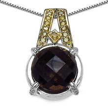 Load image into Gallery viewer, 3.16 Carat Genuine Smoky Quartz, Yellow Diamond &amp; White Diamond .925 Sterling Silver Pendant
