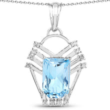 Load image into Gallery viewer, 5.76 Carat Genuine Swiss Blue Topaz &amp; White Topaz .925 Sterling Silver Pendant

