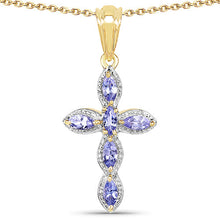 Load image into Gallery viewer, 14K Yellow Gold Plated 0.84 Carat Genuine Tanzanite .925 Sterling Silver Pendant
