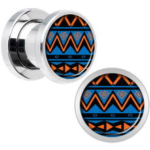 Load image into Gallery viewer, Blue Orange Tribal Print Steel Screw Fit Plug Set 0G
