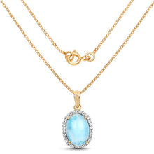 Load image into Gallery viewer, 14K Yellow Gold Plated 13.55 Carat Genuine Larimar and White Topaz .925 Sterling Silver Pendant
