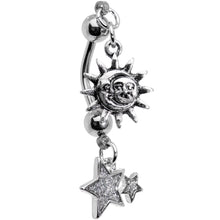 Load image into Gallery viewer, Clear Gem Sun Moon Star Double Mount Dangle Belly Ring
