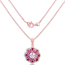 Load image into Gallery viewer, 14K Rose Gold Plated 2.30 Carat Genuine Morganite, Rhodolite and Amethyst .925 Sterling Silver Pendant

