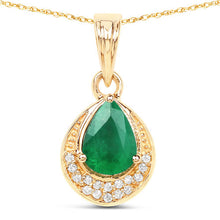 Load image into Gallery viewer, 0.89 Carat Genuine Zambian Emerald and White Diamond 14K Yellow Gold Pendant
