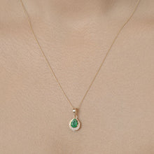 Load image into Gallery viewer, 0.89 Carat Genuine Zambian Emerald and White Diamond 14K Yellow Gold Pendant
