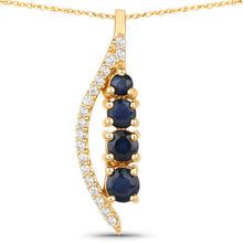 Load image into Gallery viewer, 0.40 Carat Genuine Blue Sapphire and White Diamond 14K Yellow Gold Pendant
