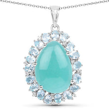 Load image into Gallery viewer, 13.28 Carat Genuine Amazonite, Blue Topaz And White Topaz .925 Sterling Silver Pendant
