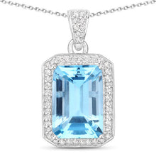Load image into Gallery viewer, 5.85 Carat Genuine Blue Topaz and White Diamond .925 Sterling Silver Pendant
