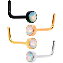 Load image into Gallery viewer, White 3mm Synthetic Opal Anodized Press Fit L Shaped Nose Ring 4 Pack Set
