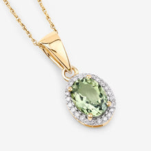 Load image into Gallery viewer, 1.27 Carat Genuine Green Tourmaline and White Diamond 14K Yellow Gold Pendant
