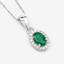 Load image into Gallery viewer, 0.81 Carat Genuine Zambian Emerald and White Diamond 14K White Gold Pendant

