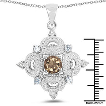 Load image into Gallery viewer, 3.00 Carat Genuine Smoky Quartz, Blue Topaz and White Topaz .925 Sterling Silver Pendant
