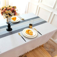 Load image into Gallery viewer, Patchwork Fringed Linen Tablecloth
