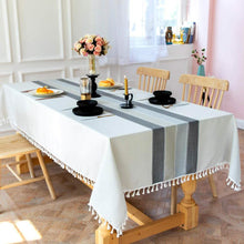 Load image into Gallery viewer, Patchwork Fringed Linen Tablecloth
