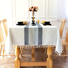Load image into Gallery viewer, Patchwork Fringed Linen Tablecloth
