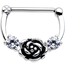Load image into Gallery viewer, 14G 9/16 Clear Gem Kissed Rose Flower Nipple Clicker Set
