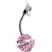 Load image into Gallery viewer, Pink Gem Rings of Saturn Planet and Star Double Mount Belly Ring
