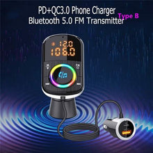 Load image into Gallery viewer, PD18W and QC3.0 Bluetooth 5.0 Car Radio Adapter Dual Fast Charging Port Wireless FM Audio Hands Free Car Kit Receiver

