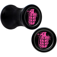 Load image into Gallery viewer, Black Acrylic Pink Grenade Saddle Plug Set 4G
