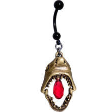 Load image into Gallery viewer, Red Gem Shark Jaw Dangle Belly Ring Created with Crystals
