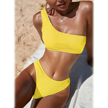 Load image into Gallery viewer, Plain One Shoulder Bikini Swimsuit
