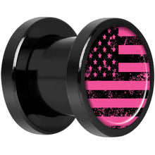 Load image into Gallery viewer, Pink American Flag Black Anodized Screw Fit Plug Set 0G
