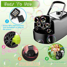 Load image into Gallery viewer, Portable Bubble Blowing Machine  with 2 Speeds Handle 3000-4000 Bubbles Per Minute Plug-In Battery Powered
