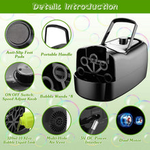 Load image into Gallery viewer, Portable Bubble Blowing Machine  with 2 Speeds Handle 3000-4000 Bubbles Per Minute Plug-In Battery Powered
