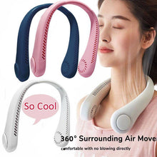 Load image into Gallery viewer, Portable Neck Fan USB Rechargeable Bladeless Fan Mini Electric Ventilator Silent Neckband Wearable Cooling for Sports Wearable Necklace Fan with 3 Speeds for Home Office Travel Outdoor Sports
