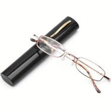 Load image into Gallery viewer, Portable Presbyopia Reading Glasses with Pen Tube Case - Unisex, Metal Frame, Spring Hinge, +1.00~+4.00, Plastic Lens
