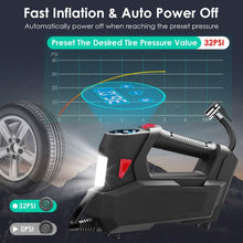 Load image into Gallery viewer, Portable Tire Inflator 120 PSI Maximum 90W Powered Tire Pump with Digital Display LED
