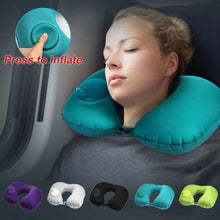 Load image into Gallery viewer, Portable U-Shape Inflatable Travel Pillow Car Head Rest Air Cushion for Travel Office Nap Head Rest Air Cushion Neck Pillow  Inflatable Travel Neck Pillows Hand Press U-Shaped Headrest Cushion Compressible Ergonomic Inflating Pillows for Neck Support
