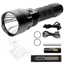 Load image into Gallery viewer, Powerful Flashlight Rechargeable Waterproof Searchlight Powerful Long Beam Distance LED Super Bright Flashlight Cree Torch with  Ramping Indicator USB Charger Super Bright Torch Best For Hiking Hunting Camping Outdoor Sport
