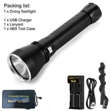Load image into Gallery viewer, Powerful LED Rechargeable Dive Flashlight Cree Diving Flashlight Underwater Waterproof  High Lumen LED Scuba Diving  Torch Flashlight For Scuba Diving Underwater Torch
