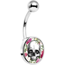 Load image into Gallery viewer, Floral Border Skull Belly Ring
