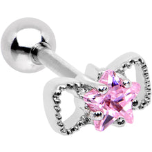 Load image into Gallery viewer, 16G 1/4 Pink Star CZ Gem Bow Tie Cartilage Tragus Earring
