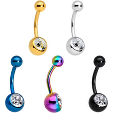 Load image into Gallery viewer, Clear Gem Multi Color Anodized Titanium Belly Ring Set of 5
