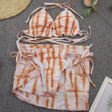 Load image into Gallery viewer, Print Swimsuit 3 Piece Mesh Bikini Set  Women's Ribbed Floral Bikini Set Tie Side Swimsuit Cover Ups Daisy Butterfly Print Three Piece Bikini Swimwear Triangle Micro Bikini String Halter Swimwear Women Low Waist Bathing Suit

