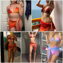 Load image into Gallery viewer, Print Swimsuit 3 Piece Mesh Bikini Set  Women's Ribbed Floral Bikini Set Tie Side Swimsuit Cover Ups Daisy Butterfly Print Three Piece Bikini Swimwear Triangle Micro Bikini String Halter Swimwear Women Low Waist Bathing Suit
