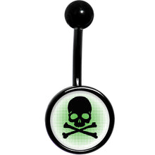 Load image into Gallery viewer, Green Black Skull Black Belly Ring
