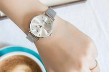 Load image into Gallery viewer, Women's Stylish Elegant Watch With Braided Steel Bracelet With Shiny Background Unique Design Perfect Gif
