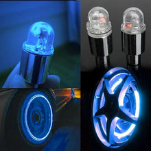 Load image into Gallery viewer, 1 Pair Bicycle LED Wheel Light Cycling Neon LED Wheel Spoke Valve Cap Alarm Lights Wheel Tyre Valve Dust Cap Safety Waterproof Motion Activated Spoke Flash Lights Car Valve Stems Caps Accessories
