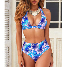 Load image into Gallery viewer, Beautiful Multicolored Women High Waist Bikini Swimwear Women Halter Push Up Bikini Set Swimsuit Women's Flower Print Bikini High Waist Beach Swimsuits Sporty Two Piece Bathing Suit Female Beach Wear Bathing Suit
