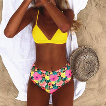 Load image into Gallery viewer, Beautiful Multicolored Women High Waist Bikini Swimwear Women Halter Push Up Bikini Set Swimsuit Women's Flower Print Bikini High Waist Beach Swimsuits Sporty Two Piece Bathing Suit Female Beach Wear Bathing Suit

