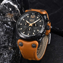 Load image into Gallery viewer, Men's Waterproof  Watch With Leather  Belts, Chronometers And Day Display Fluorescent Pointers Excellent Gift Unique Design
