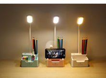 Load image into Gallery viewer, Rechargeable Led Table Lamp With Fan Touch Dimmable Desk Lamp Eye protection Reading Light For Kid With Phone Hoder Pen Holder Decorative Table Lamp Cute Study Lamps for Bedroom Décor
